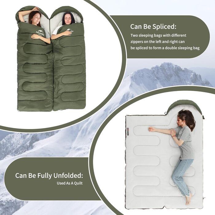 Спальний мішок Naturehike 3-сезонний, ультралегкий, водонепроникний, з'єднуваний, 220 x 85 см, для дорослих (синій/зелений)