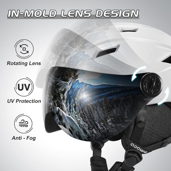 Шолом для сноуборду та лиж Odoland, легкий гоночний шолом з візором, для чоловіків та жінок, розмір S (52-55 см), колір хакі