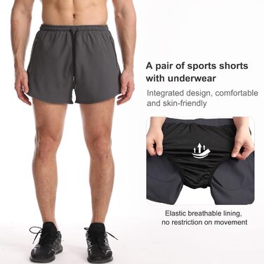 Шорти спортивні чоловічі Suwangi, короткі, швидковисихаючі, з внутрішньою сіткою, спортивні штани з кишенею (XL, сірий)