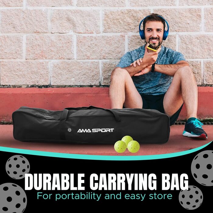 AMA Sport М'яка сітка для піклболу, портативна, регульованого розміру, 6.7 м, для залу та вулиці, стійка до погодних умов, сталеві стійки з порошковим покриттям, сумка 600D, зелена