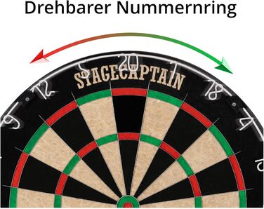 Stagecaptain DBS-1715 Bullseye Pro комплект для дартсу: професійна стілдардс дошка з сизалю, гумовий килимок, регульована стійка, 6 дротиків, 4 комплекти оперень, золото
