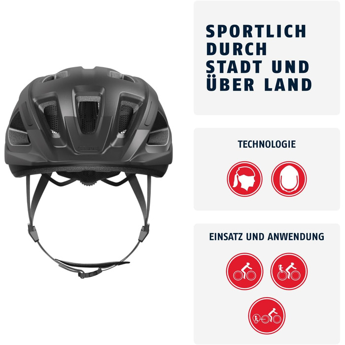 ABUS Aduro 3.0 LED: Шолом для велосипеда, сірий (Titan), 58-62 см - для міста та спортивних поїздок, з LED-ліхтарем