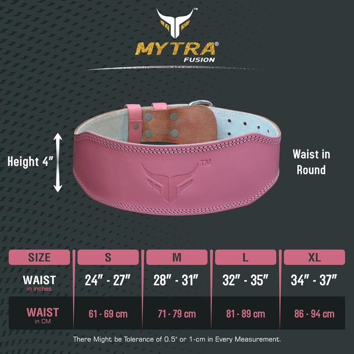 Жіночий пояс для пауерліфтингу Mytra Fusion з натуральної шкіри для тренажерного залу, фітнесу, воркауту, важкої атлетики, станового тягання та пауерліфтингу