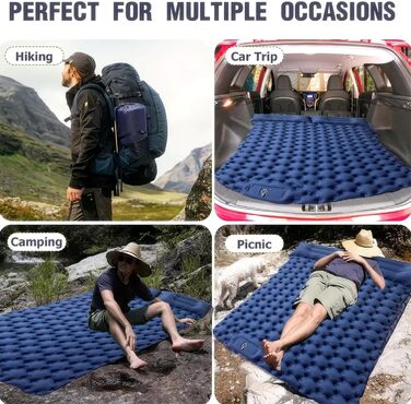 Саморозкладаюча туристична матрац-спальник для кемпінгу та відпочинку на пляжі, з педальною помпою та інтегрованим подушкам, 196x125 см, 2-місна