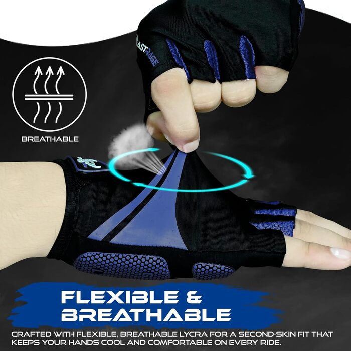 Велосипедні рукавички BEAST RAGE для жінок та чоловіків, дихаючі, безпальцеві, з антиковзким покриттям, амортизація, підходить для шосе, MTB, гірського велосипеда, білого кольору (BLAU, XL)