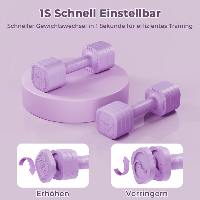 Набір гантелей Dripex регульовані 5 кг x2 або 2.5 кг x2, 6 швидкознімних дисків 0.5 кг/0.25 кг (фіолетовий, 2.5 кг x2)