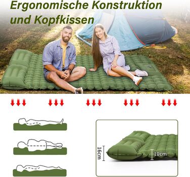 Надувний килимок для кемпінгу Isomatte 10см, самонадувний, з насосом, для туризму та відпочинку на природі (двоспальний, зелений)