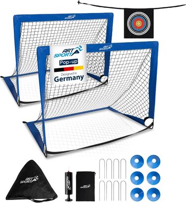 ArtSport Ворота для футболу Pop-up Goal Master - 2 шт. з аксесуарами - складані та готові до гри - 2 ворота для гри в приміщенні та на вулиці - футбольні ворота для дітей, колір: блакитний