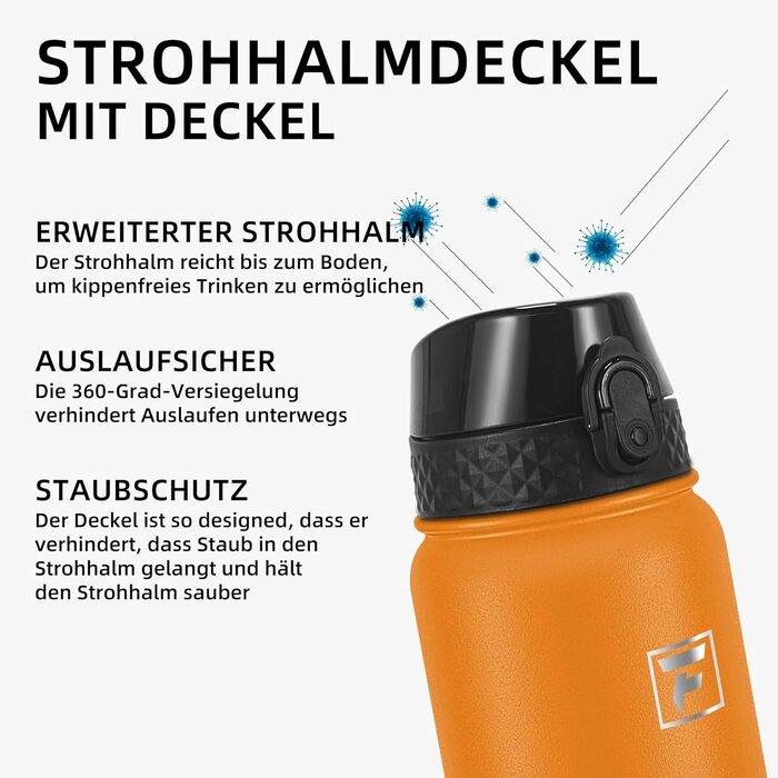 Фанхав 600 мл, ізольована спортивна пляшка для води з трубочкою, чорна, для школи, дітей, чоловіків та жінок