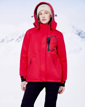 Жіноча водонепроникна куртка WULFUL для сноубордингу та лижного спорту, тепла зимова куртка з відстібною капюшоном (M, Червоний/Подорож, Однотонна (Getaway Solids))
