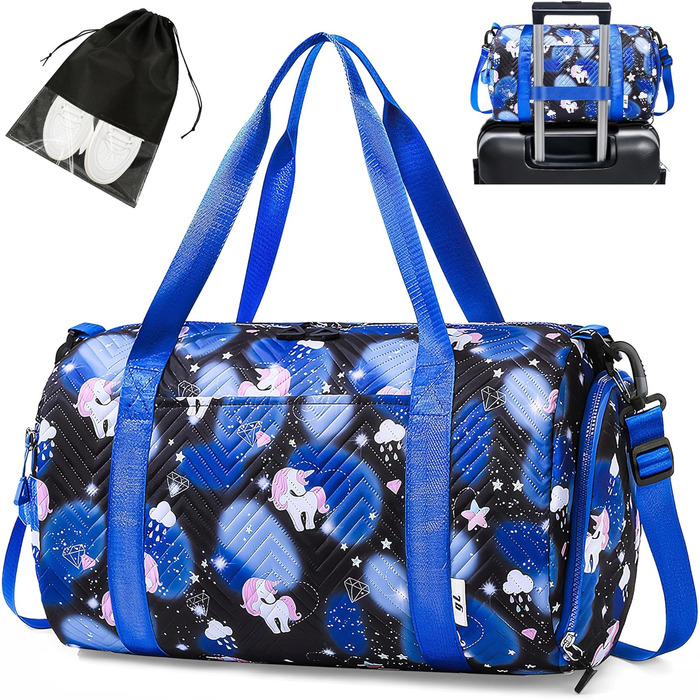 Спортивна сумка для дівчинки з єдинорогом, водонепроникна сумка для плавання з відділенням для взуття та мокрих речей, маленька сумочка для дівчат, спортивна сумка для подорожей, фітнесу, школи, плавання, (чорна)
