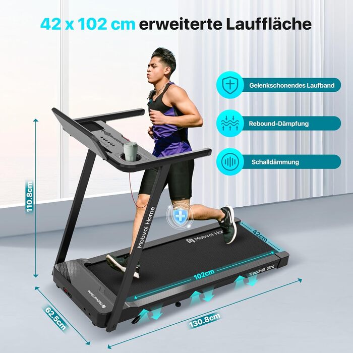 Біговий тренажер Mobvoi Home Laufband Ultra 3-в-1 з підставкою для телефону, ноутбука та чашки. LED-дисплей, швидкість до 12 км/год, навантаження до 120 кг, кут нахилу 6%