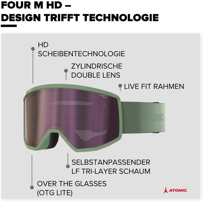 Atomic FOUR HD Skibrille: гірськолижні окуляри з широким полем зору та Live Fit рамою (Pistachio)