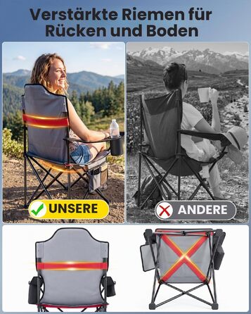 Складане кемпінгове крісло YEAUPE PRO X-Large, посилене, комфортне з м'якою підкладкою, витримує до 150 кг