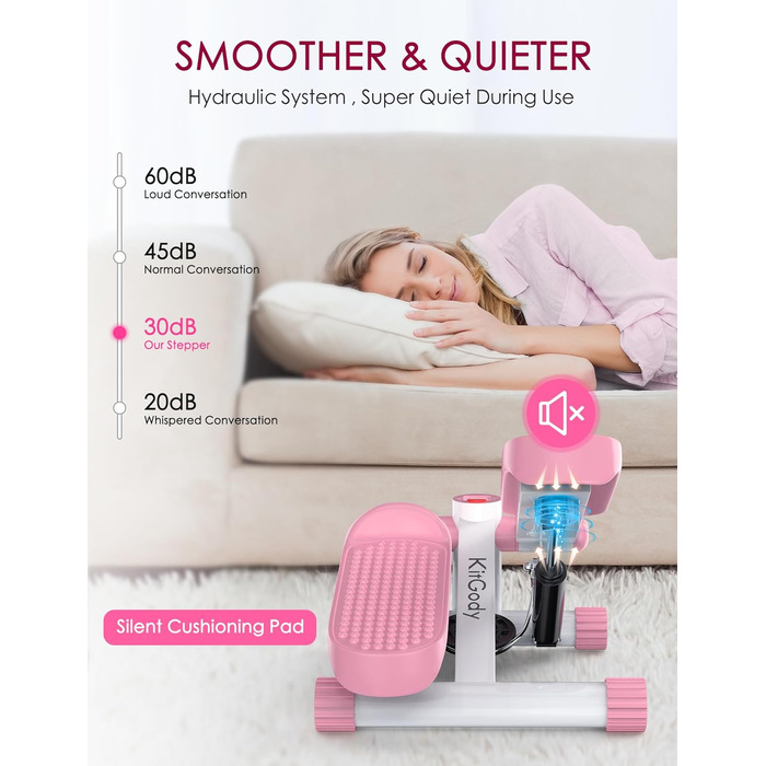 Міні-степер KitGody для тренувань: компактний, з опором, рожевий | Для дому