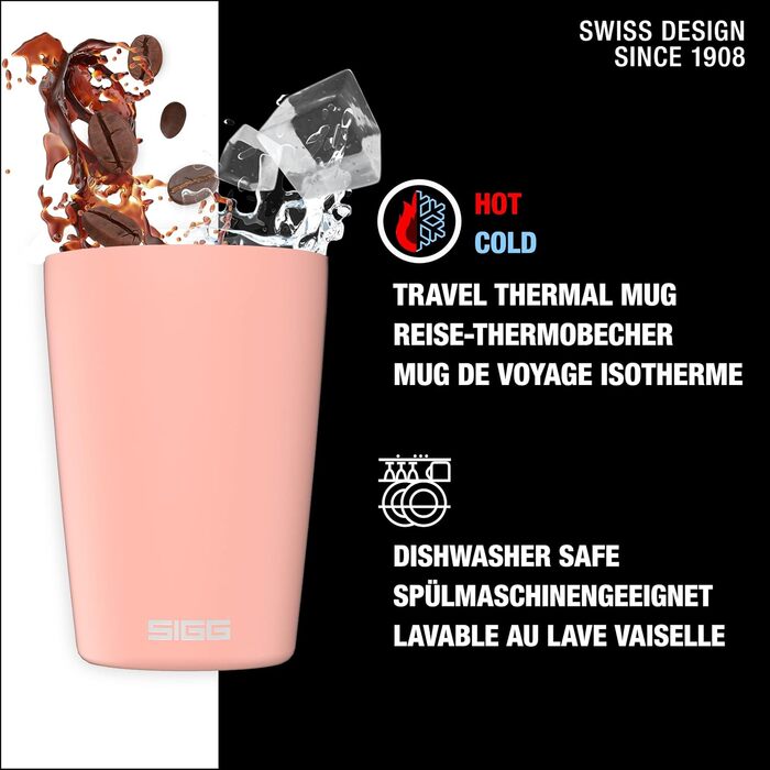 Термочашка SIGG Neso Pure Ceram 0,3 л, керамічне покриття, рожевий, з Tritan-кришкою, легка, BPA-free, нержавіюча сталь, для кави, підходить для миття в посудомийній машині