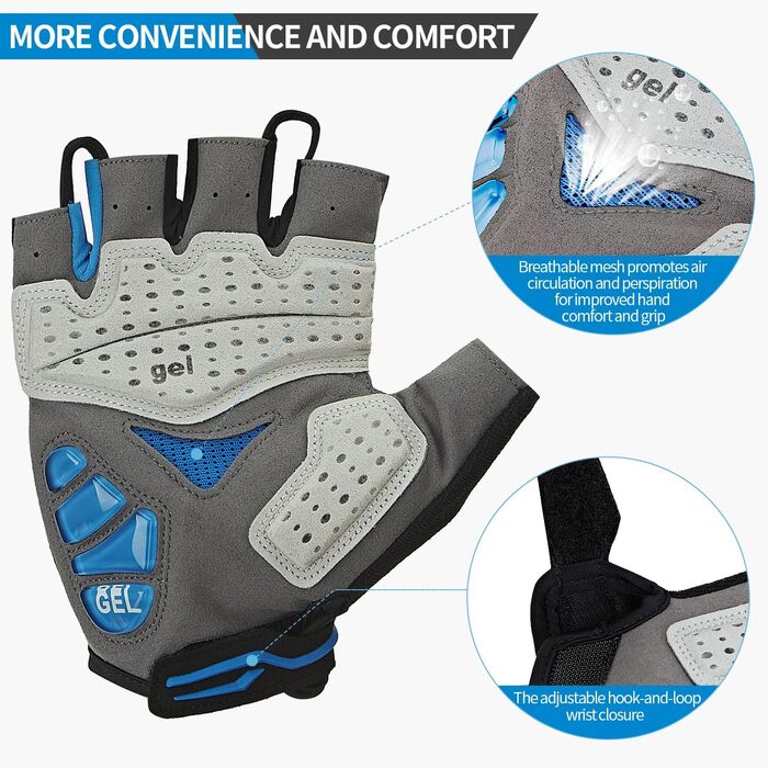 Велосипедні рукавички OuKe для чоловіків та жінок з гелевою підкладкою, дихаючі літні напівпальцеві рукавички для гірського велосипеда, шосе, фітнесу та активного відпочинку (Синій, S)