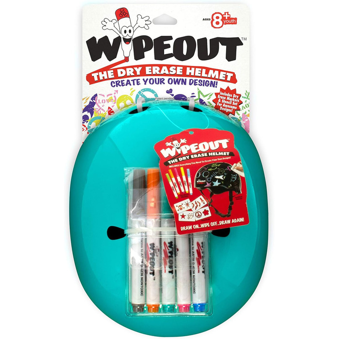 Дитячий велосипедний шолом Wipeout Dry Erase, бірюзовий, для велосипеда, скейтборда та самоката, з можливістю створення власного дизайну, для дітей від 8 років