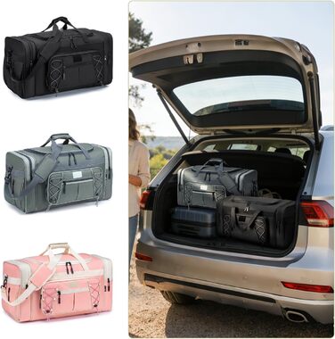 Спортивна сумка для подорожей BAGZY 70л, велика водонепроникна дорожня сумка-чохл для чоловіків та жінок, сумка-вікенд для залу, кемпінгу та відпустки (Сіра)