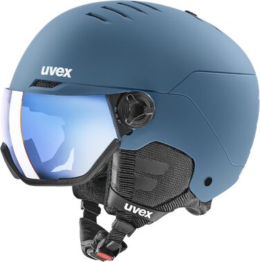 Гірськолижний шолом uvex Wanted Visor для жінок і чоловіків, міцний, з візором, синій матовий, розмір 59-61 см