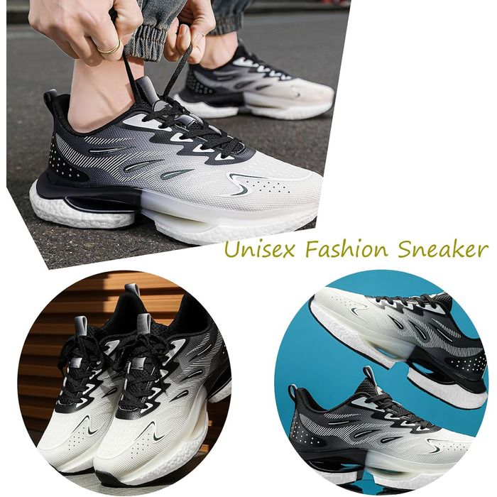 Спортивне взуття для жінок та чоловіків: кросівки для бігу, фітнесу, прогулянок та повсякденного носіння. Розміри 35-45 EU (44 EU, чорний, білий, сірий)