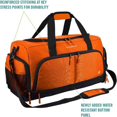 Спортивна сумка FocusGear Ultimate Gym Bag 2.0, водостійка, 10 відділень, міцна, для подорожей і тренажерного залу, зелена, 29,8×26,7×50,8 см (Medium 20'), помаранчева