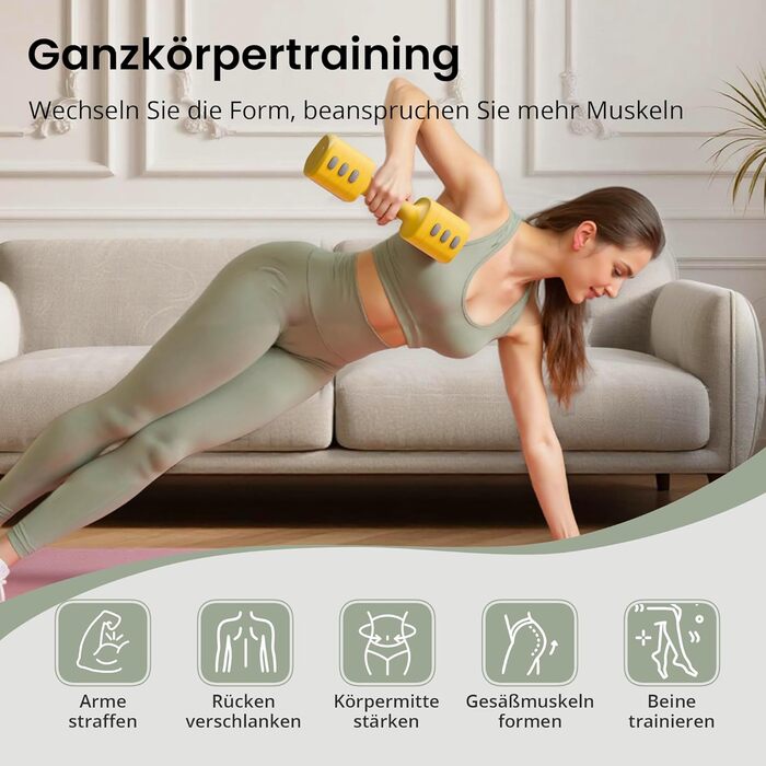 Регульований гантельний набір 2-в-1 для жінок – 4 рівні ваги (1-5.5 кг) – обладнання для фітнесу вдома, зелені гантелі (оранжевий)