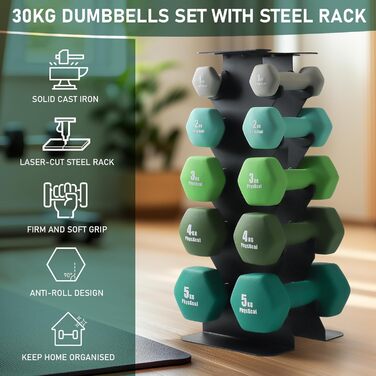 Набір гантелей Kurzhantel-Set з підставкою для дому та спортзалу, 30 кг | Küstenbrise