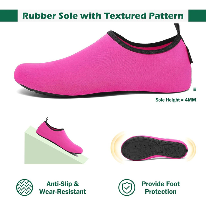 Шкарпетки для душу SAGUARO 7 отворів, швидко сохнуть, не слизькі, для чоловіків та жінок, розмір 36-47 (36/37 EU, Рожево-рожевий)