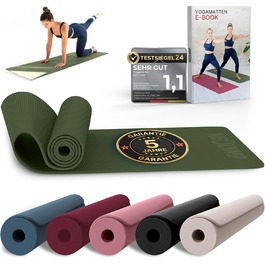 Килимок для йоги NEOLYMP - неслизький, для захисту суглобів - 183x61 см - PVC - для йоги, пілатесу - з E-book та відео-упражненнями (оливковий)