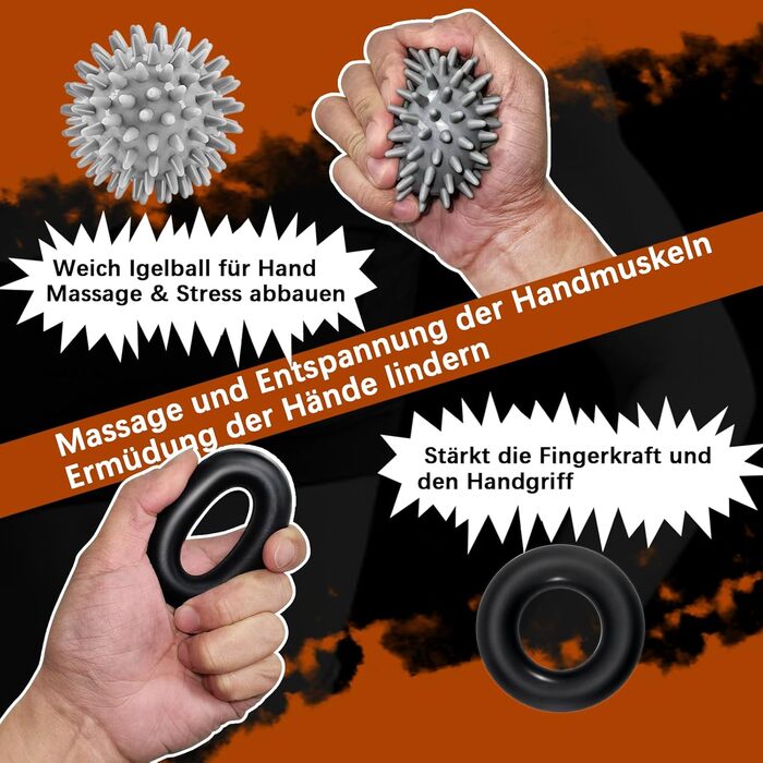 Тренування кисті рук Homkuo: набір для зміцнення м'язів, кисті та зап'ястя з масажним м'ячем. Ідеально для альпінізму, зняття стресу та реабілітації.
