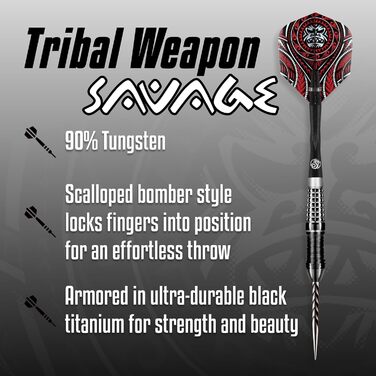 Стальні дротики для дартсу Tribal Weapon Savage 90% вольфраму, стілтіп, набір