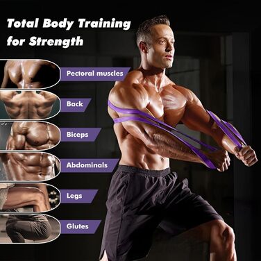 Набір еластичних стрічок для фітнесу з різними рівнями опору, з дверними фіксаторами, ручками, чохлом, сумкою та інструкцією. Стрічки для фітнесу/йоги/силових тренувань для чоловіків та жінок (фіолетовий, чорний, червоний, жовтий)