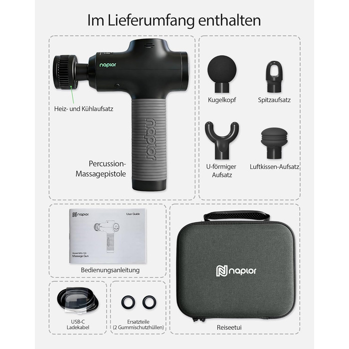 Масажер для тіла з охолодженням та підігрівом, тихий масаж глибоких м'язів проти болю в шиї та спині, LCD дисплей, ергономічний ручний масажер для дому та фітнесу, з сумкою