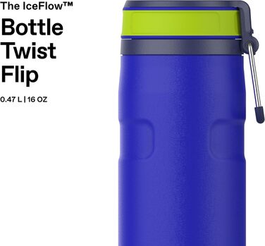 Термос-пляшка Stanley 1913 IceFlow Twist Flip 0.47 л, Cobalt Chartreuse — вакуумна сталева пляшка для напоїв