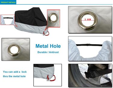 Чохол для мотоцикла 4XL, захист від пилу, дощу, сонця та UV-променів. Водонепроникний, з мішком для зберігання. Розмір 295x110x140 см. Чорний/Сріблястий.