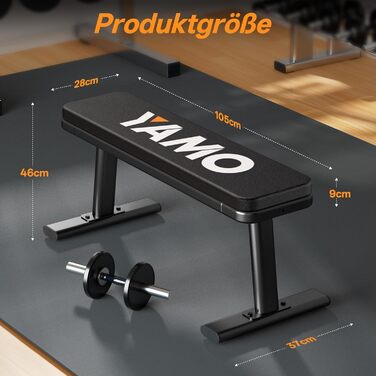 Лавка для тренувань YAMO PW100 | Фітнес-лавка для дому, до 660 кг, міцна сталь, товсте покриття | Для силових тренувань та загальної фізичної підготовки, чорна