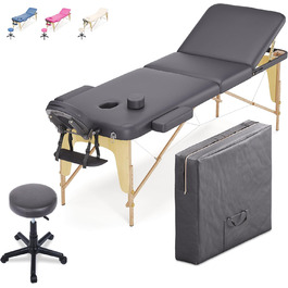 Мобільний масажний стіл Beltom® з 3 зонами, складний + табурет для косметології - рожевий (чорний)