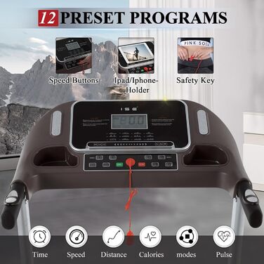 Бігова доріжка ISE для дому, складаний, 12 програм, LCD-дисплей, нахил, 1-14 км/год, 2.0HP