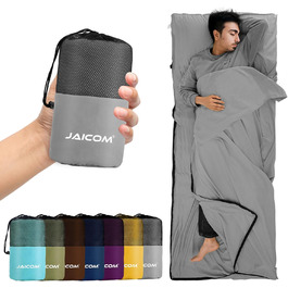 Легкий шовковий спальний мішок для подорожей 2в1, мікрофібра, компактний, для кемпінгу, туризму, готелів, зелений (сріблясто-сірий)