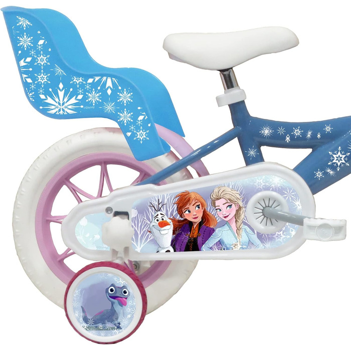 Дитячий велосипед Atlas Frozen 12 дюймів для дівчаток, з кошиком, ляльковим сидінням, захисними крилами та шоломом, блакитний