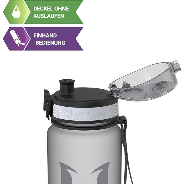 Фляга для води Super Sparrow Tritan - 350/500/750/1000 мл, без BPA, спортивна, для велосипеда, фітнесу, подорожей, сіра