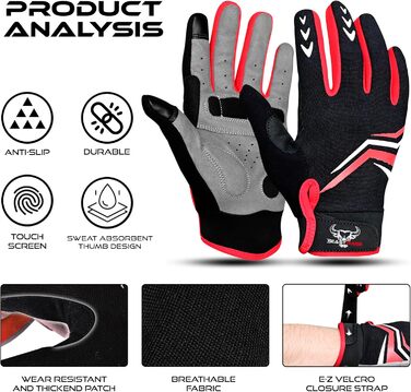 Велосипедні рукавички BEAST RAGE Vofinger для їзди на велосипеді, гірському велосипеді (MTB), BMX, шосе, чоловічі та жіночі, червоні (L)