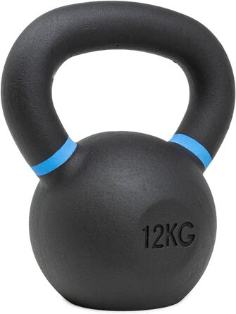 Гиря Strength Shop 12 кг з чавуну, ергономічна ручка, кольорове маркування ваги, чорне покриття, для функціонального тренування