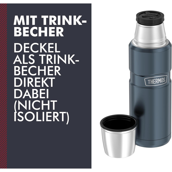 Термос STAINLESS KING з нержавіючої сталі Ice Grey, 1.20л - ізольований, з чашкою та ручкою, 24 год гарячий/холодний, BPA-free