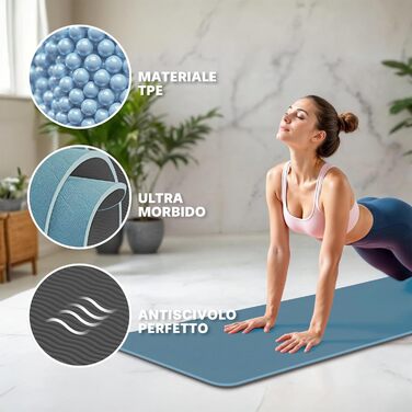 Йогамат (Yogamatte) подвійна 183x61x0.6 см, водонепроникна, для пілатесу, спорту, фітнесу, медитації (синьо-чорний) + сумка