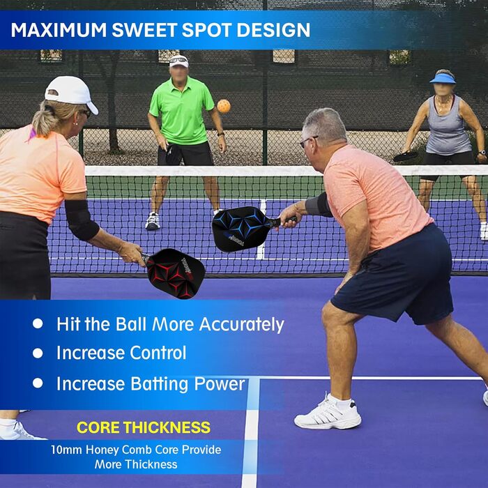 Набір ракет для піклболу 2 шт. – фіберглас, легкі ракетки з 4 м'ячами та сумкою, універсальний розмір