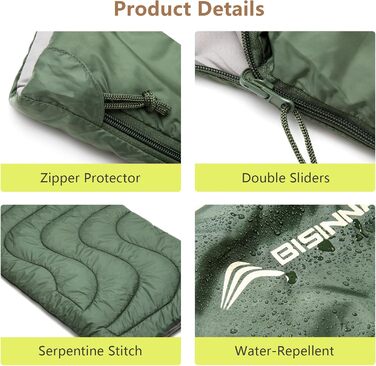 Спальний мішок BISINNA літній, ультралегкий (190x75 см), 680 г, тихий, компактний (27x15 см) для кемпінгу, фестивалів, гостей