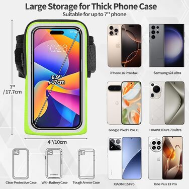 Спортивний рукав для телефону на руку (2-в-1) - зелений, для iPhone 16/15/14/13 Pro Max, Huawei P50 Pro/P40, 6.9 дюймів