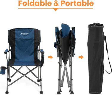 XGEAR Складний стілець, туристичний, для відпочинку на природі, з підлокітником та кишенькою, для риболовлі, фестивалів, пікніків (блакитний)